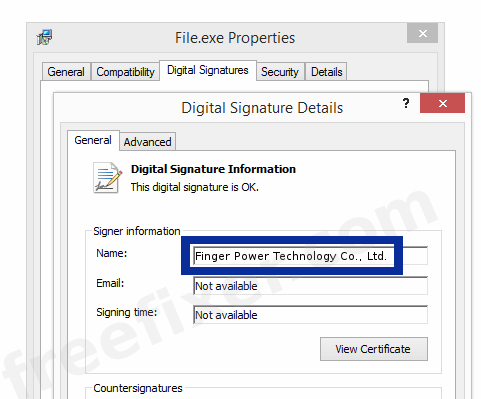 Screenshot of the Finger Power Technology Co., Ltd. certificate